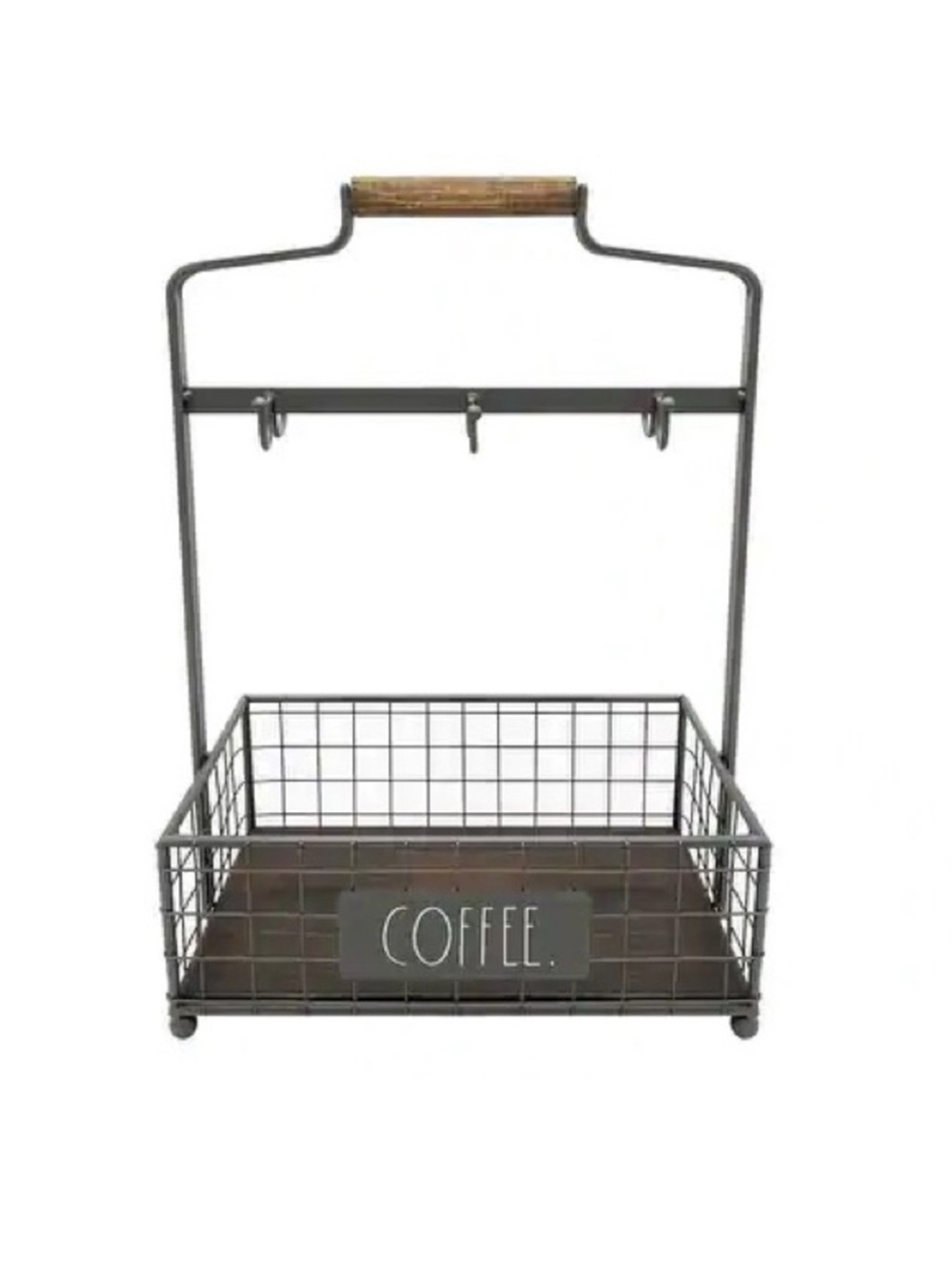 Rae Dunn Gray Wire Coffee Caddy with Wood Handle